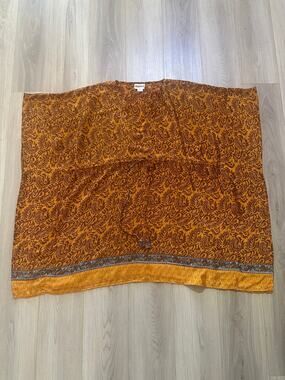 Darn Good Yarn Recycled Silk Sari Kaftan Dress Orange Brown Paisley